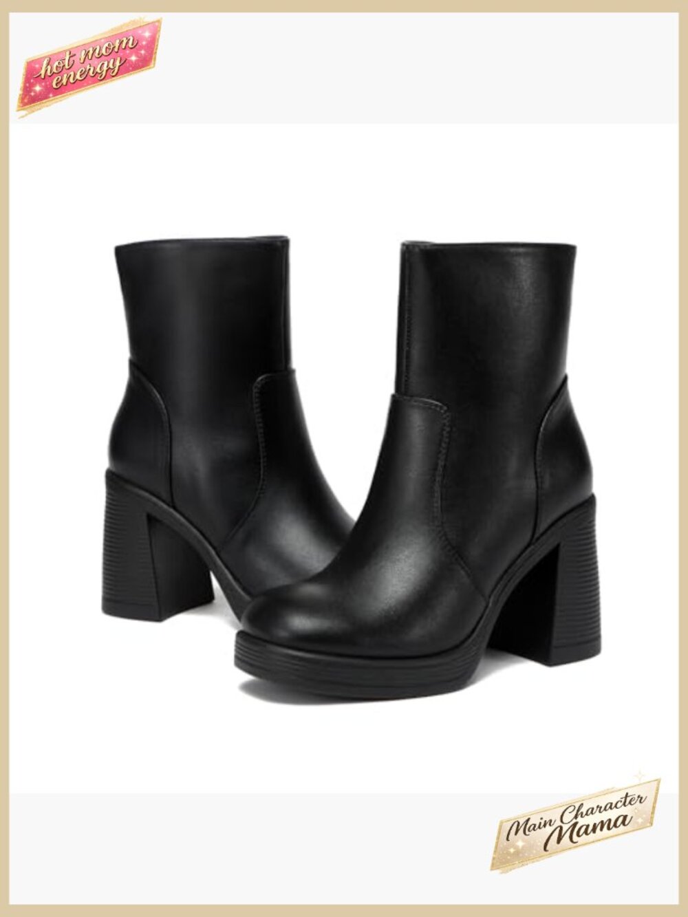 Platform Gogo Ankle Boots Chunky Block Heel Square Toe Zipper Side Winter - Picture 5 of 7